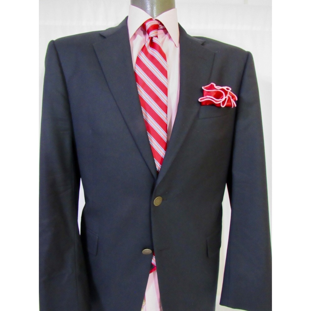Hickey Freeman Super 140 Made for Nordstrom Monogram Button Navy Blazer Size 42R